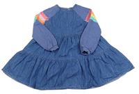 Modré rifľové šaty s tmavomodrými teplákovými rukávy s farebnymi pruhmi Next