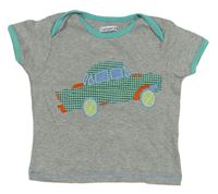 Sivo-svetlotyrkysová é melírované tričko s autom Ladybird