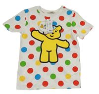 Bílo-barevné puntíkaté tričko s medvídkem Pudsey George