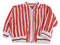Červeno-bílý pruhovaný plátěný jarní oboustranný oversize bomber