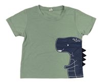 Světlekhaki tričko s dinosaurom SHEIN