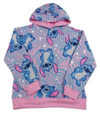 Růžovo-azurová vzorovaná mikina se Stitchem a kapucí PRIMARK