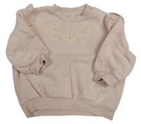 Pudrová oversize mikina s kvetmi a volánikmi H&M