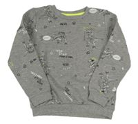 Sivá melírovaná mikina s dinosaurami PRIMARK