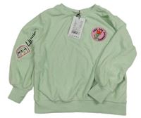 Nová - světlezelená froté mikina s nášivkami H&M