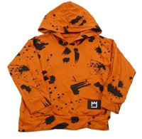 Tmavooranžovo-čierna skvrnitá oversize mikina s vreckom s nášivkou a kapucňou