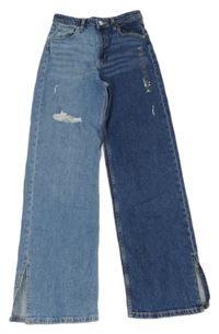 Nové - světlemodro-modré wide leg high waist rifle s prošoupáním H&M