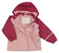 Ružovo-vínová nepromokavá jarná bunda s květem a odopínacíá kapucňou impidimpi