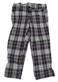 Bielo-čierno-ružové kockované skinny stretch plátenné crop nohavice Benetton