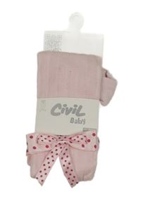 Nové - svetloružové rebrované pančuchy s mašľami Civil
