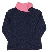 Tmavomodrá mikina s hvězdičkami a srdíčky a komínovým límcem YIGGA