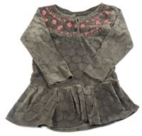 Tmavošedohnědé vzorované plyšové šaty s kvietkami