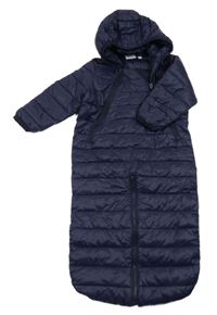 Tmavomodrý prošívaný šusťákový zateplený fusak/kombinéza s kapucí Papagino