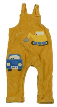 Okrové žebrované sametové laclové kalhoty s autem a buldozerem Next