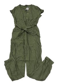 Nové - khaki lněný kalhotový overal se zavazováním PRIMARK