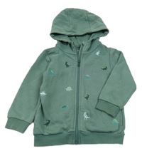 Khaki propínací mikina s dinosaury a kapucí Nutmeg