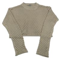 Svetlobéžový ažurový pletený crop sveter Page one young