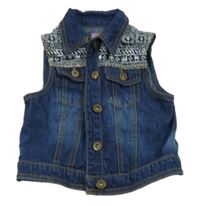 Tmavomodrá riflová crop vesta se sloníky a vzorem a límečkem F&F