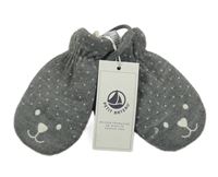 Nové - šedé melírované vlněné rukavice s čumáčkem a šňůrkou PETIT BATEAU