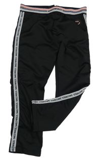 Čierno-strieborné capri športové legíny so smajlíkom a pruhmi a nápismi ORCHESTRA