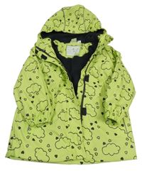 Limetkový nepromokavý jarní kabát s obláčky a srdíčky a kapucí X-MAIL