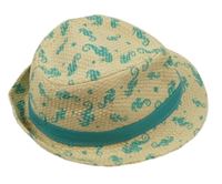 Béžový slaměný klobouk s mořskými koníky