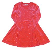 Tmavoružové lesklé zamatové šaty s hviezdičkami M&S