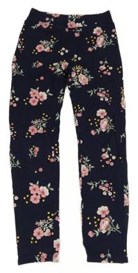 Tmavomodré teplé tregíny s kytičkami Kids