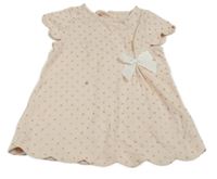 Světlepudrovo-zlatá bodkovaná á šatová tunika s mašlou TAHARI