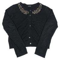 Čierny melírovaný prepínaci crop sveter so trblietkami a korálky/kamínky Next