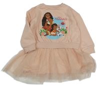 Broskvové teplákovo/tylové oversize šaty s Moanou a třpytivými puntíky George