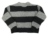 Čierno-sivý pruhovaný vlnený crop sveter PRIMARK