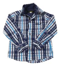 Bielo-tmavomodro-modrá kockovaná košeľa s logom Jack Wolfskin