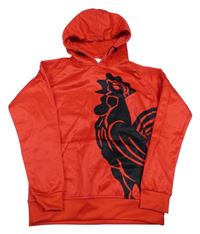 Červená športová mikina s kohútom a vreckom a kapucňou