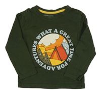 Khaki triko se stanem a sluncem a nápisy PRIMARK