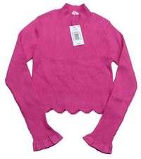 Ružový rebrovaný crop sveter so stojačikom Matalan