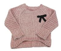 Ružový žinylkový sveter s mašlou River Island