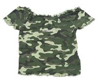 Kaki-sivo-zelenkavé army crop tričko s nápisom Page One Young