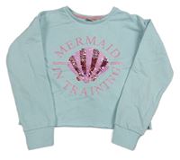 Svetlomodrá crop mikina s mušlí z překlápěcích flitrů zn. Matalan