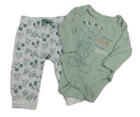 2set - Zelenošedé body s Mickeym + světlešedé melírované tepláky Primark