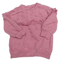 Ružová mikina s madeirou a volánikmi Mothercare