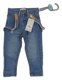 Nové - Modré skinny rifle s trakami zn. Primark