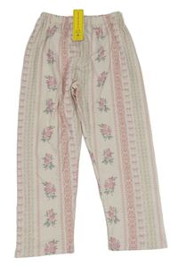 Nové - Smetanové květované lehké tepláky s mašlemi Shein