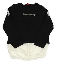 Čierna mikina s nápisom a halenkou S. Oliver