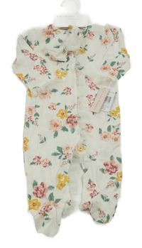 Nové - 2set - Smotanový kvetovaný overal + čelenka