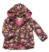 Vínová kvetovaná šušťáková zimná bunda s kapucňou H&M