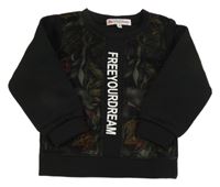 Čierna mikina s listami a sieťovinou