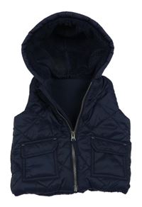 Tmavomodrá prešívaná šušťáková zateplená vesta s kapucňou George