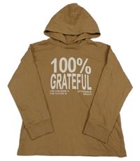 Hnedé tričko s nápisom a kapucňou Zara