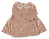 Starorůžové třpytivé sametové šaty s límečkem F&F